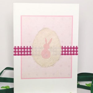 Carte de voeux de Pâques lapin de Pâques rose / carte faite main / ruban / carte de voeux / célébration de Pâques / création de cartes / carte de joyeuses Pâques