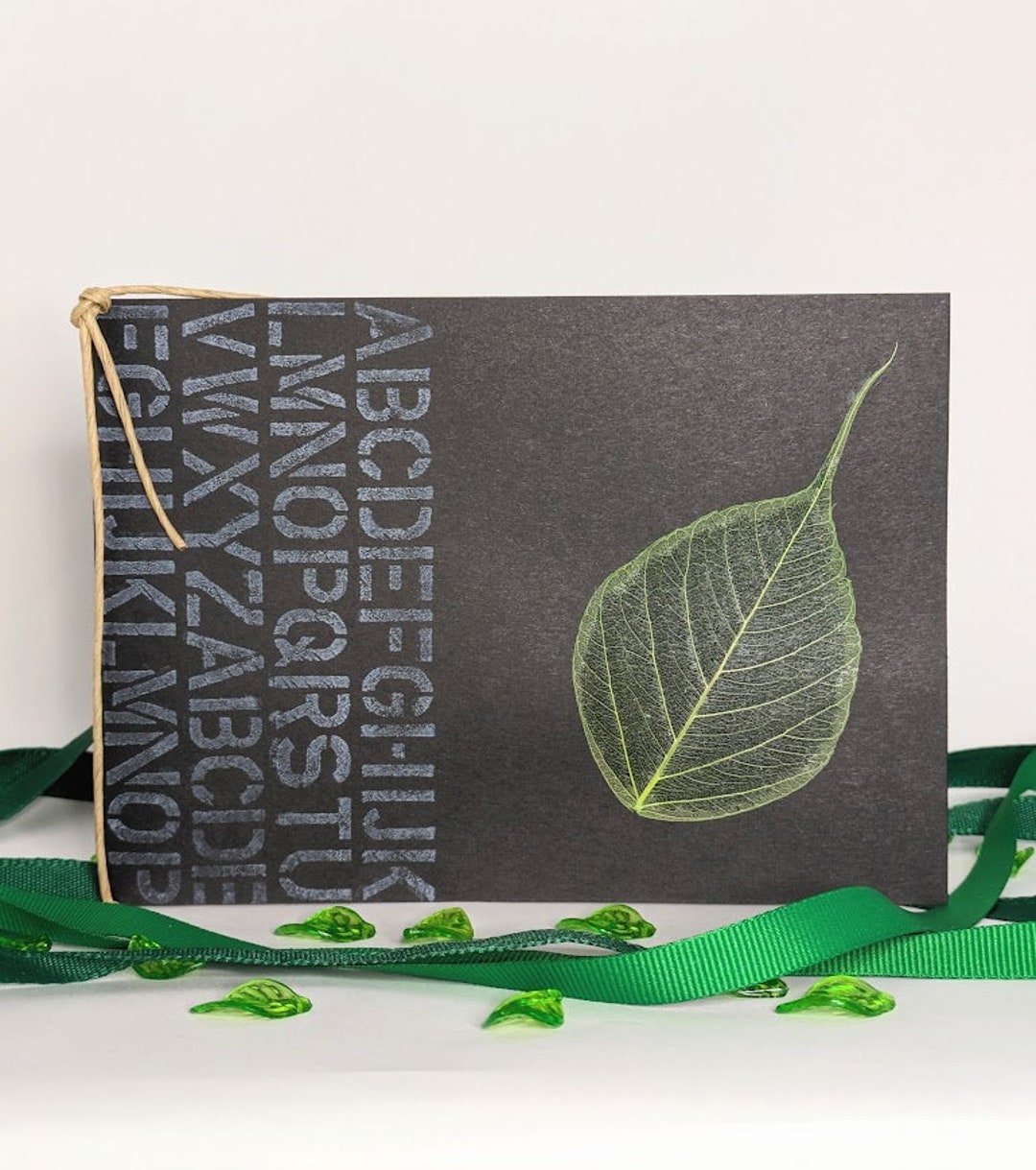 Leaf and Alphabet Stamp Greeting Card / Handmade Card / Black Card ...