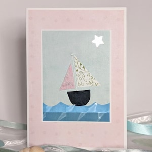 Tarjeta de felicitación de velero / tarjeta de felicitación hecha a mano de vacaciones rosa / tarjeta de verano / tarjeta de cumpleaños / tarjeta de celebración / ocasión especial