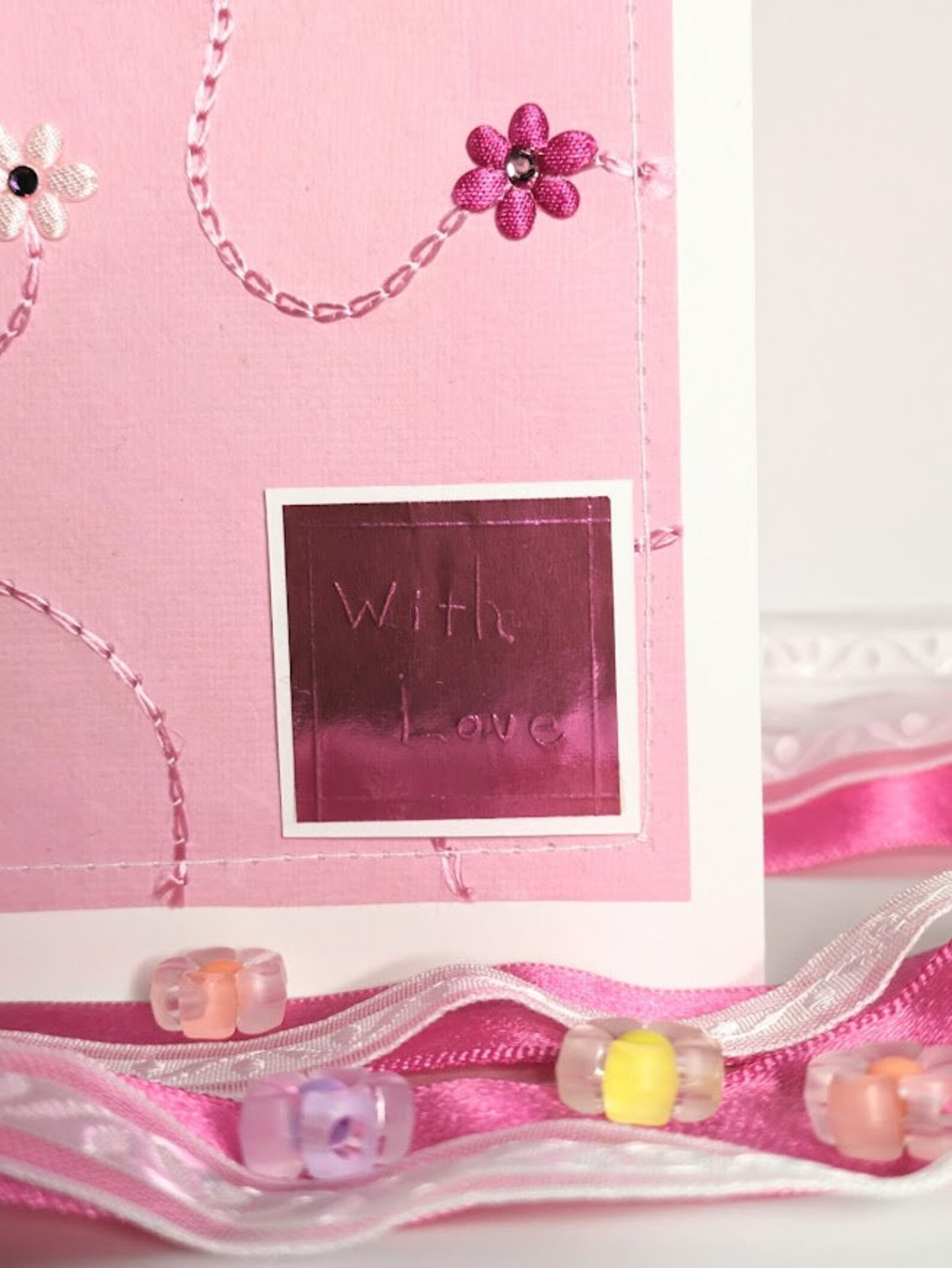 Pink and White Flower Foil Greeting Card / With Love Handmade Card ...