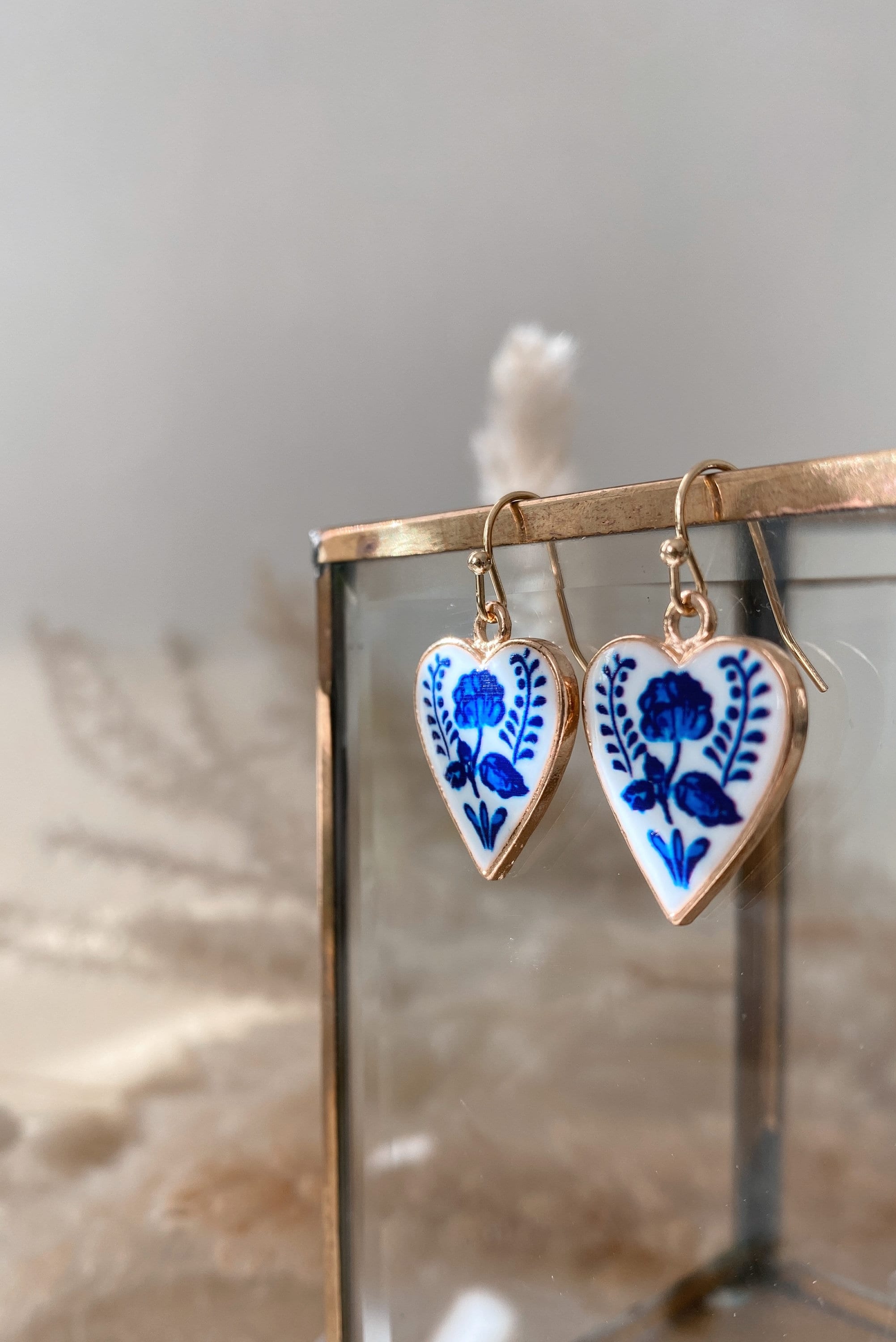 Blue and White Floral Heart Earrings - Etsy