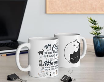 Cat Coffee Morning Mug | Cute Cat Silhouettes, Cat Lover Ceramic Mug
