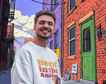 Born in the analog Heavy Blend™ Crewneck Sweatshirt