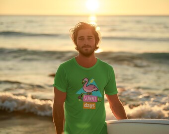 Flamingo Sunny Days T-Shirt | Retro Triangle Beach Graphic