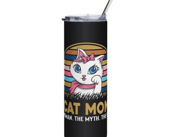 Cat Mom stainless steel tumbler | 20oz skinny tumbler, retro cat design