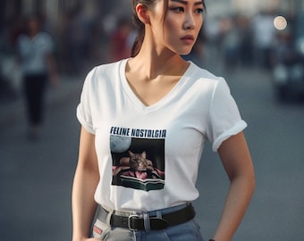Feline nostalgia Unisex Jersey Short Sleeve V-Neck Tee