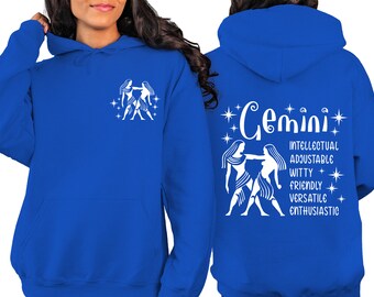 Zodiac Gemini Hoodie, Zodiac Sign Hoodie, Zodiac Birthday Gift For Gemini, Celestial Gemini Sweatshirt, Gemini Horoscope Sweater, Gifts