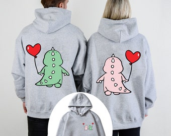 Cute Dinosaur Balloon Couple Hoodie, Couples Gifts Valentines Day, Cute Dinosaur Matching Hoodie, gift for couple, Gift For Lovers, trendy.