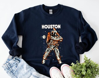 Sweat rétro de baseball Houston, vintage Houston Baseball Team astronaute Space Boy Sweat-shirt bleu marine, chemise vintage de baseball américain, cadeaux