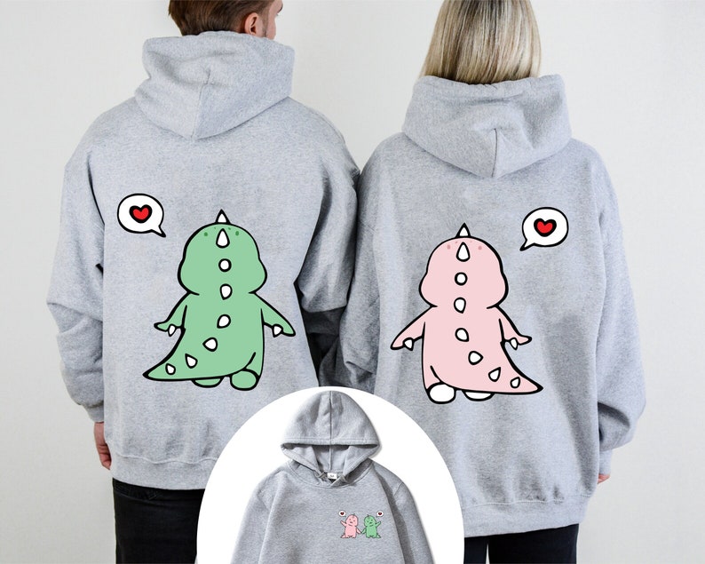 Cute Dinosaur Heart Couple Hoodie, Couples Gifts Valentines Day, Cute ...