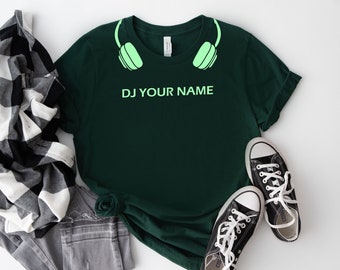 Customized DJ With Name Glow in the dark shirt, Funny Custom DJ Tee, Music Lover Shirt, Techno Music shirt, Headphones Shirt, Gifts