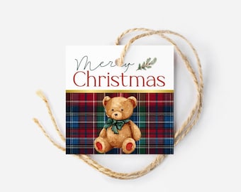 Merry Christmas Santa Cookie Gift Tag | Christmas teddy bear | Classic Red and Green Christmas
