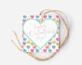 Heart Candy Valentine's Day Cookie Tag | Simple Cookie box tag |  Teacher Cookie Tag | Valentine Cookie Packaging | Pastel Valentine