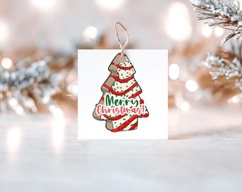 Merry Christmas Tree Snack Cake Tag  | Printable Cookie Tag | Christmas Tree cakes | Teacher Christmas gift