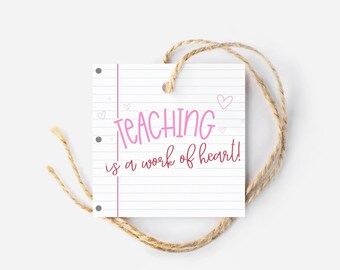 Teaching is a work of heart | XO Valentine Cookie box tag |  Teacher Cookie Tag | Home Baker Packaging | Valentine Coffee