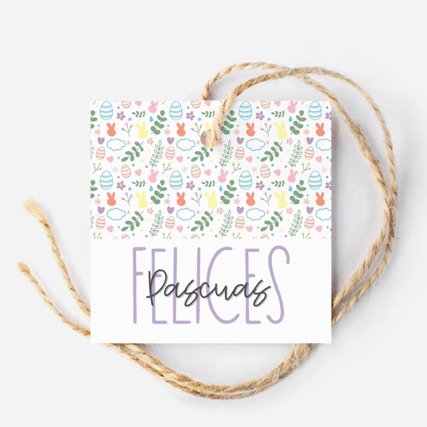 Spanish Easter Cookie Treat Tag | Felices Pascuas | Square Bakery Easter Cookie Tag | Easter Bunny COOKIE TAG | Floral Happy Easter Gift Tag