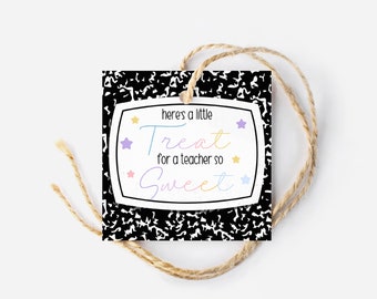 A Little treat for a teacher so Sweet | Happy Teacher Appreciation WEEK Printable | Composition Notebook Treat Tag | Teacher Treat Gift tag