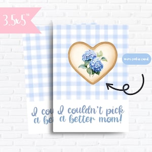 Non potevo scegliere una mamma migliore/ Mini carta per biscotti/ Carta per biscotti floreale/ Carta per biscotti con ortensia/ Confezione di biscotti per la festa della mamma in plaid blu