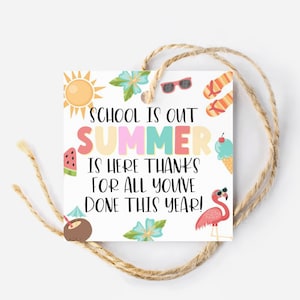 Etiqueta de regalo de agradecimiento al maestro de verano / Etiqueta de verano del último día de clases, etiqueta de regalo para maestros o estudiantes / Etiqueta de galleta de verano brillante