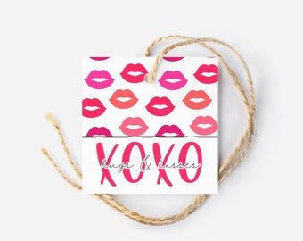 Kiss Lips Valentine's Day Cookie Tag | Simple Valentine Cookie box tag |  Charcuterie Box Tag  | Valentine Cookie Packaging | Valentine XOXO