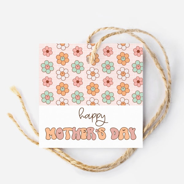 Retro Mothers Day cookie Tag | Diasy Floral Happy Mothers Day Tag | Cookie Tag | Home Baker Packaging