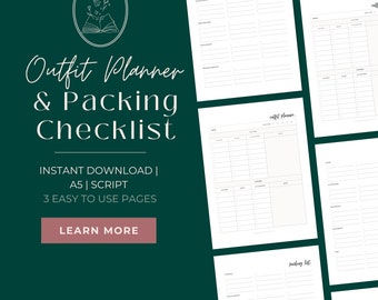 Travel Outfit Planner Printable | Daily Outfit Planner for Business Trip or Vacation | Travel Packing List Template | Travel Planner A5 |