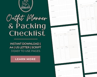 Travel Outfit Planner Printable | Daily Outfit Planner for Business Trip or Vacation | Travel Packing List Template | Travel Planner A4 |