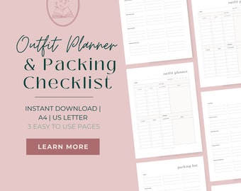 Travel Outfit Planner Printable | Daily Outfit Planner for Business Trip or Vacation | Travel Packing List Template | Travel Planner A4 |