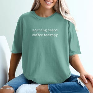Morning Chaos Coffee Therapy T-Shirt, Funny Coffee Lover Gift, Daily Routine Tee, Caffeine Addict Humor, Sarcastic Morning Top