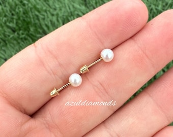14K Solid Gold Pearl  Back Studs• 14K Pearl Studs• Pearl Studs•14K Pearl Studs in All Sizes • Same Day Shipping