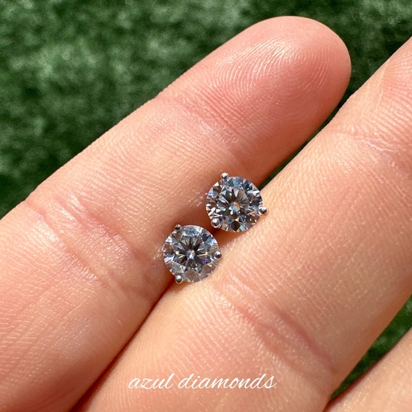 Moissanite Stud Earrings • 3 Prong Martini Solitaire Stud Earrings • GRA Certified Moissanite • D Color VVS1 Clarity • Round Cut Studs