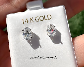 Oval Cut Moissanite Stud Earrings in 14k Solid Gold |  Certified | 14K Gold Solid | Oval Cut | Moissanite Stud | Stud Earrings All Sizes