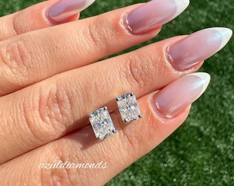 Radiant Cut Moissanite Stud Earrings  Certified/ Moissanite Studs/ 14k Solid Gold Bridal Earrings/ Wedding Earrings