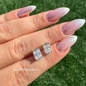 Radiant Cut Moissanite Stud Earrings  Certified/ Moissanite Studs/ 14k Solid Gold Bridal Earrings/ Wedding Earrings