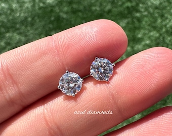Moissanite Stud Earrings •  Certified Moissanite • D Color VVS1 Clarity Martini Solitaire Stud Earrings • Round Cut Studs • Bridal