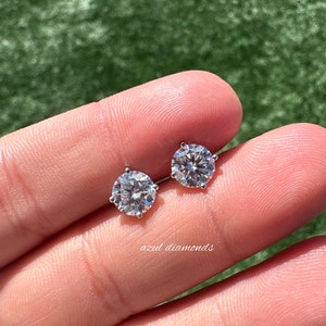 Moissanite Stud Earrings •  Certified Moissanite • D Color VVS1 Clarity Martini Solitaire Stud Earrings • Round Cut Studs • Bridal