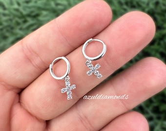 Cross Hoop Earrings • 14k Solid Gold Cross Hoop Earrings • Dangling Cross Earrings • Charm Earrings • Dainty Hoops • Dainty Earrings