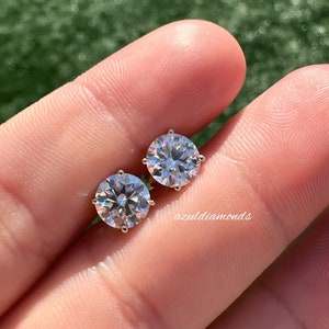 Lab Grown Diamond Stud Earrings • 14k Solid Gold • F Color VS1 Clarity 4 Prong • Solitaire Stud Earrings • Round Cut Studs • Bridal