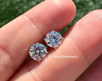Lab Grown Diamond Stud Earrings • 14k Solid Gold • F Color VS1 Clarity 4 Prong • Solitaire Stud Earrings • Round Cut Studs • Bridal