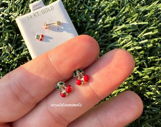Orecchini A Ciliegia Nappa Rossa Per Donna - Gioielli A Frutto Tropicale, Leggeri E Ipoallergenici