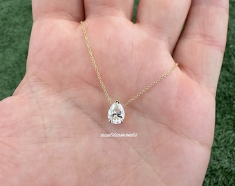 Pear Shape Moissanite  Certified Pendant Necklace • D VVS1 Sizes • Pear Moissanite Necklace • 14k Solid Gold • Perfect Gift • All Sizes