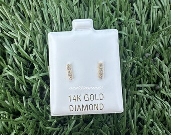 Diamond Tiny Bar Earrings • 14k Solid Gold Bar Stud Earrings • 14k Gold Diamond Earrings • Dainty Bar Earring Studs • Diamond Bar Earrings