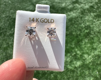 Asscher Cut  Certified Moissanite Stud Earrings/ Moissanite Push Back Studs/ 14k Solid Gold Bridal Earrings/ Wedding Earrings