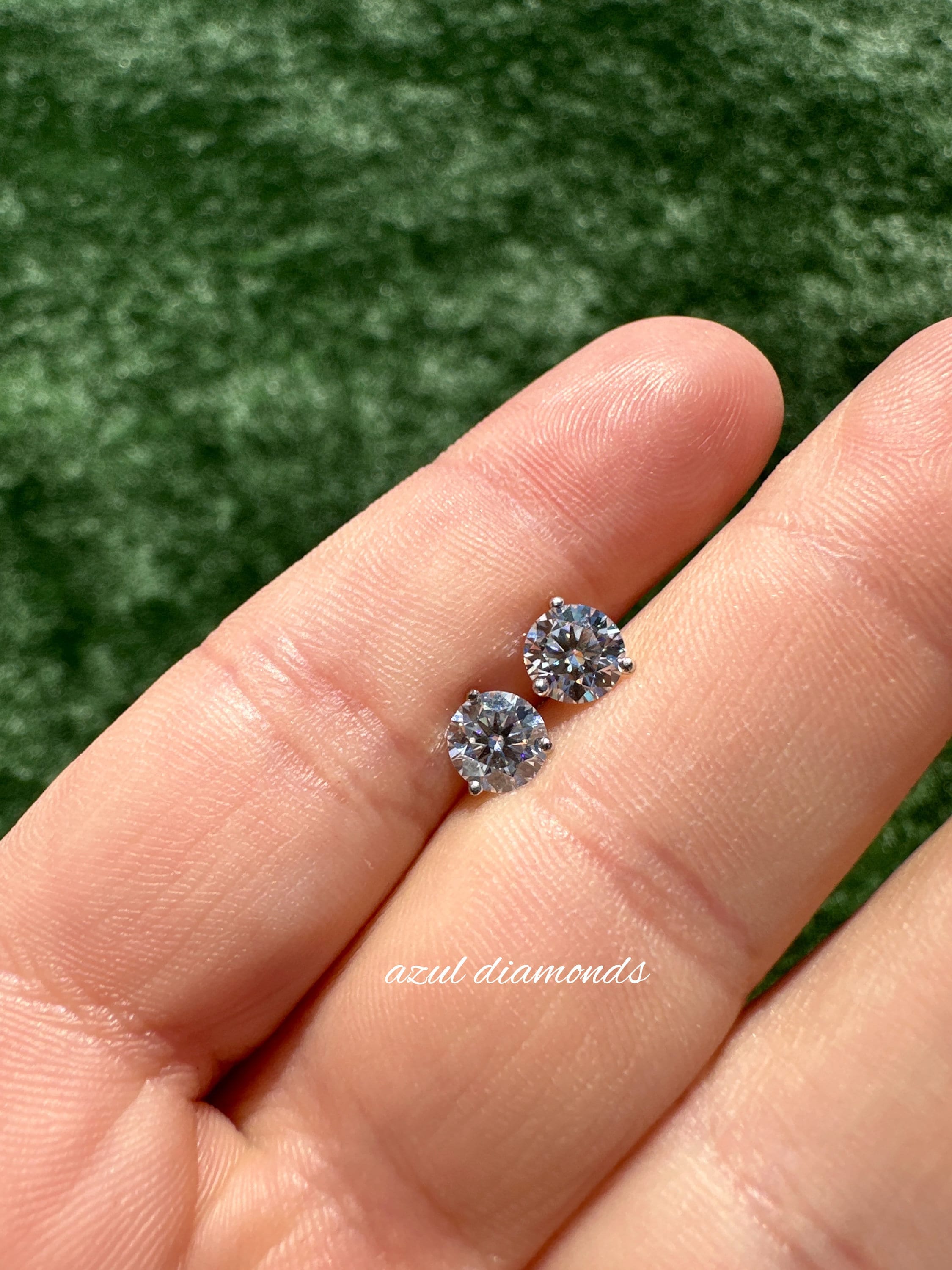 Moissanite Stud Earrings • 3 Prong Martini Solitaire Stud Earrings • Certified Moissanite • D Color VVS1 Clarity • Round Cut Studs