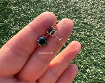 Black Moissanite Stud Earrings •  Certified Black Moissanite • D Color VVS1 Clarity 4 Prong Solitaire Stud Earrings • Round Cut Studs
