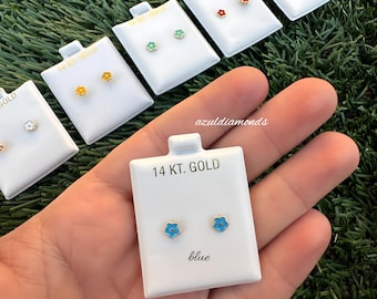 14K Solid Gold Enamel • Flower Studs •  Back Enamel Studs • Girls Earrings • Kids Jewelry • Dainty Earrings • Minimalist Jewelry