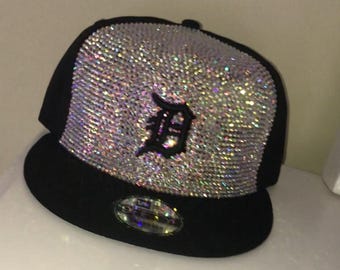 Crystal Detroit/Team Hat, Bling Detroit Hat, Bling Hat, Custom Bling hat
