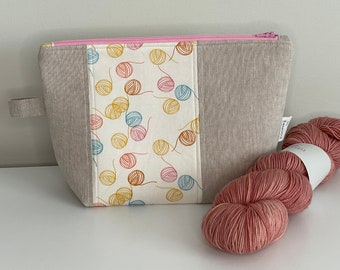 Small Knitting Project Bag, Crochet Project Bag, Quilted Bag, Zipper Bag, Sock Project Bag, Accessory Pouch, Tote, Yarn Ball Fabric