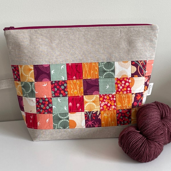 Large Knitting Project Bag, Crochet Project Bag, Quilted Bag, Zipper Bag, Sweater Project Bag, Tote