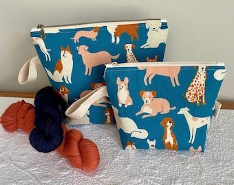 Stricken und Häkeln Projekttasche Zipper Tote, Hunde